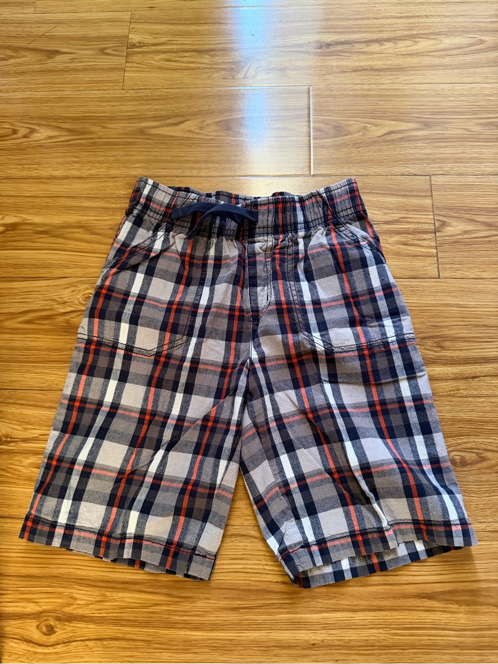 Preloved Boys Plaid Drawstring Shorts - Navy, Gray & Red size 7